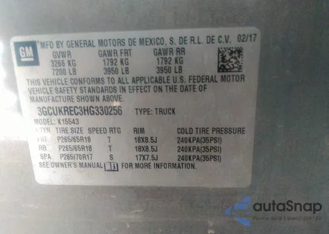 2017 Chevrolet Silverado 1500 2Lt z USA, uszkodzony, nr VIN 3GCUKREC3HG330256